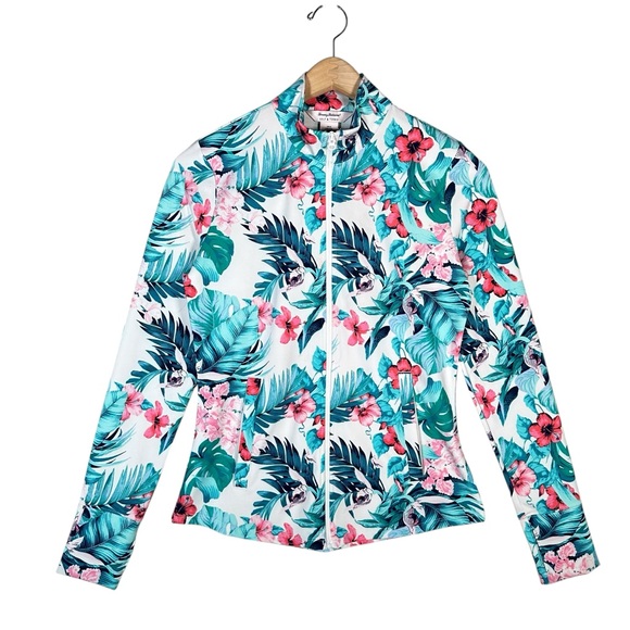 TOMMY BAHAMA Golf & Tennis Tropical Floral Palm Zip-Up Activewear Jacket - Picture 9 of 9